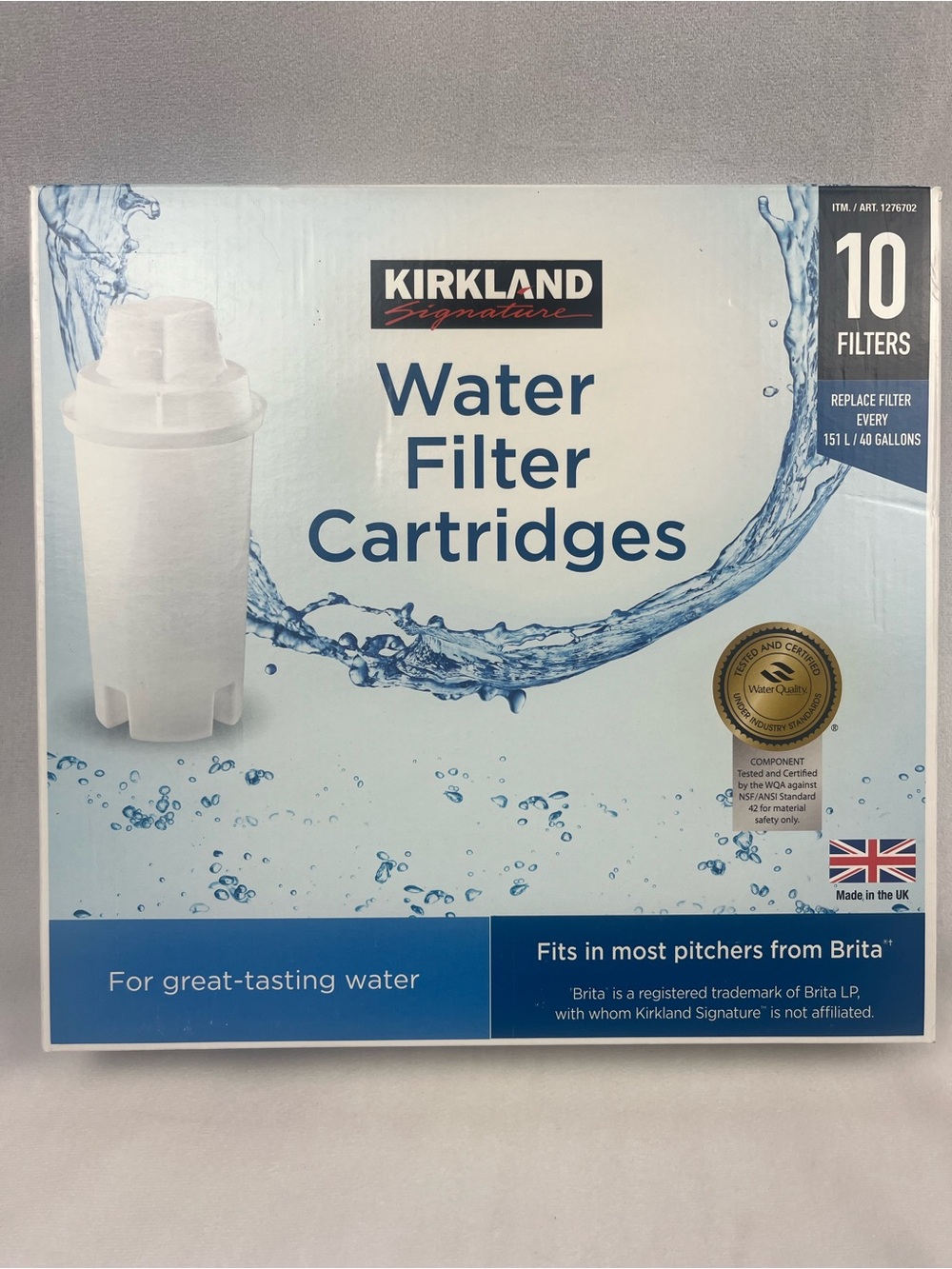Kirkland Signature Water Filter Cartridge 10-Pack Compatible with Brita 1276702